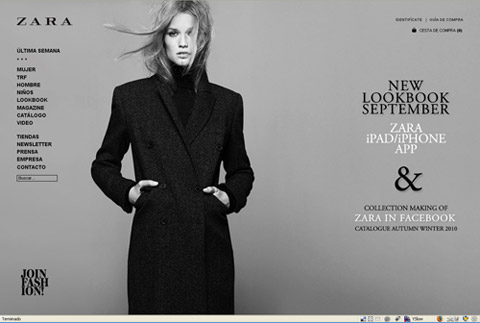 Web de Zara el día de su lanzamiento como comercio electrónico